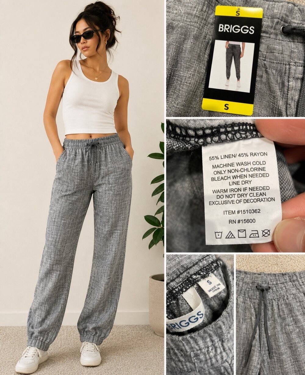 NWT Resort Boho Briggs Linen Blend Jogger Pants Size S Heather Black Drawstring